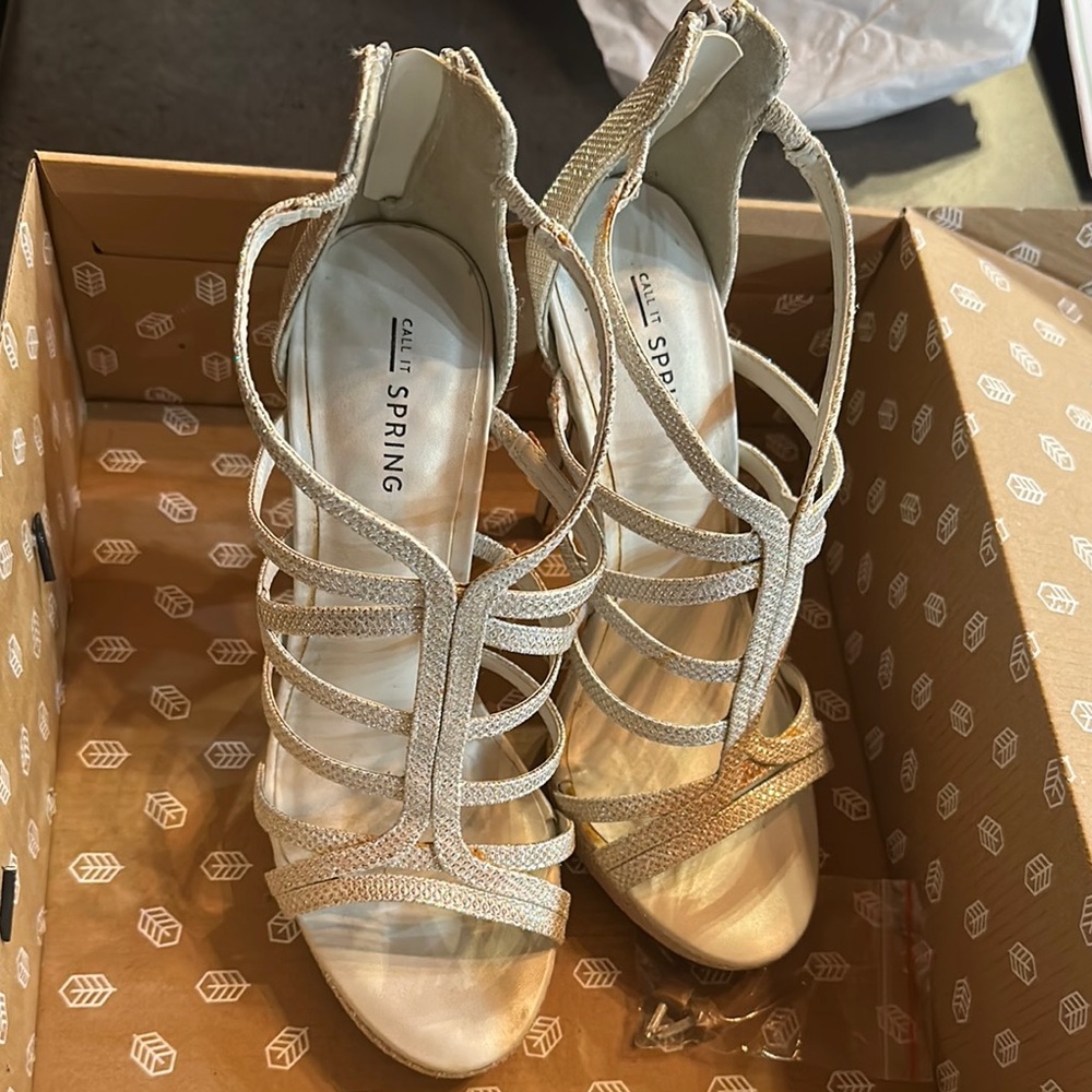 Call It Spring Silver and Gold Strappy Heels - Picture 3 of 4